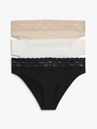 3-pak figówek bikini z koronkową lamówką