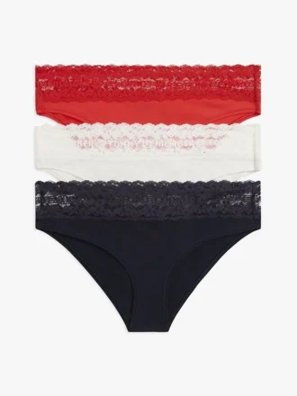 3-pak majtek bikini z koronkową lamówką