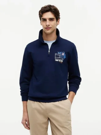 Bluza polo z kwiatowym logo i zamkiem 1/4