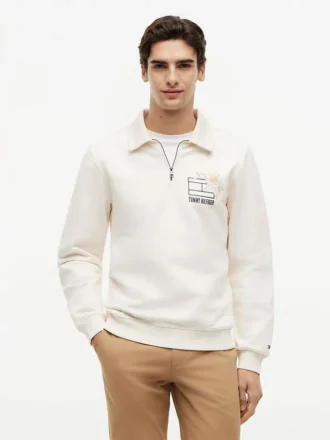 Bluza polo z kwiatowym logo i zamkiem 1/4