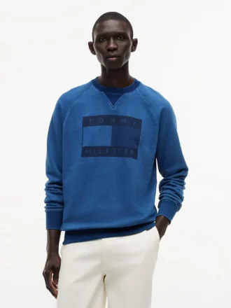 Bluza raglanowa z logo flagi, barwiona na kolor indygo