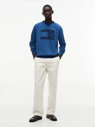 Bluza raglanowa z logo flagi, barwiona na kolor indygo