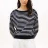 Bluza w paski z dekoltem w łódkę i złotymi guzikami Bluza w paski z dekoltem w łódkę i złotymi guzikami