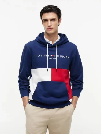 Bluza z kapturem z haftowanym logo Tommy w stylu colorblock