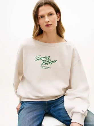 Bluza z logo w stylu script i dekoltem w łódkę
