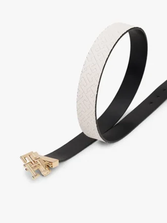 Dwustronny skórzany pasek z klamrą z monogramem