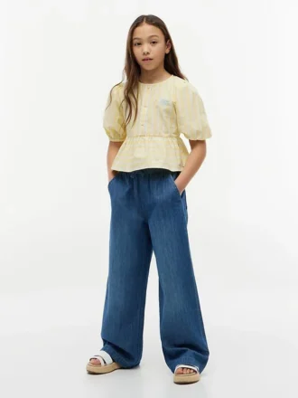 Dziecięce spodnie z szerokimi nogawkami z tkaniny typu chambray Dziecięce spodnie z szerokimi nogawkami z tkaniny typu chambray