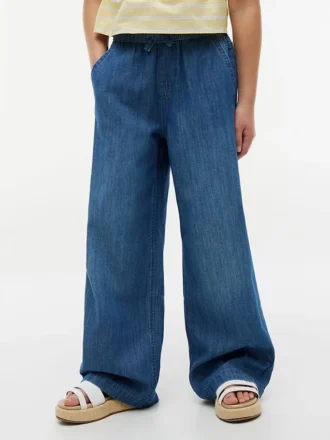 Dziecięce spodnie z szerokimi nogawkami z tkaniny typu chambray Dziecięce spodnie z szerokimi nogawkami z tkaniny typu chambray