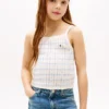 Dziecięcy sweter bez rękawów w paski z dzianiny pointelle Dziecięcy sweter bez rękawów w paski z dzianiny pointelle