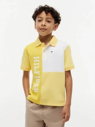 Elastyczna koszulka polo dla chłopców z logo w stylu color block