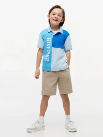 Elastyczna koszulka polo dla chłopców z logo w stylu color block