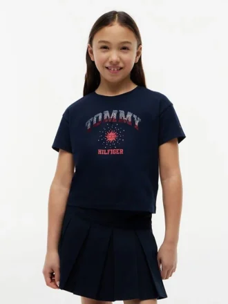 Koszulka dziecięca z logo Tommy z kryształkami