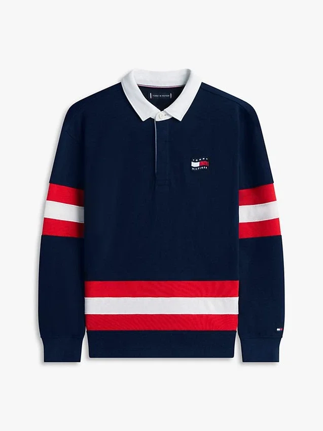 Koszulka polo dla dzieci z nadrukiem w paski i logo Koszulka polo dla dzieci z nadrukiem w paski i logo