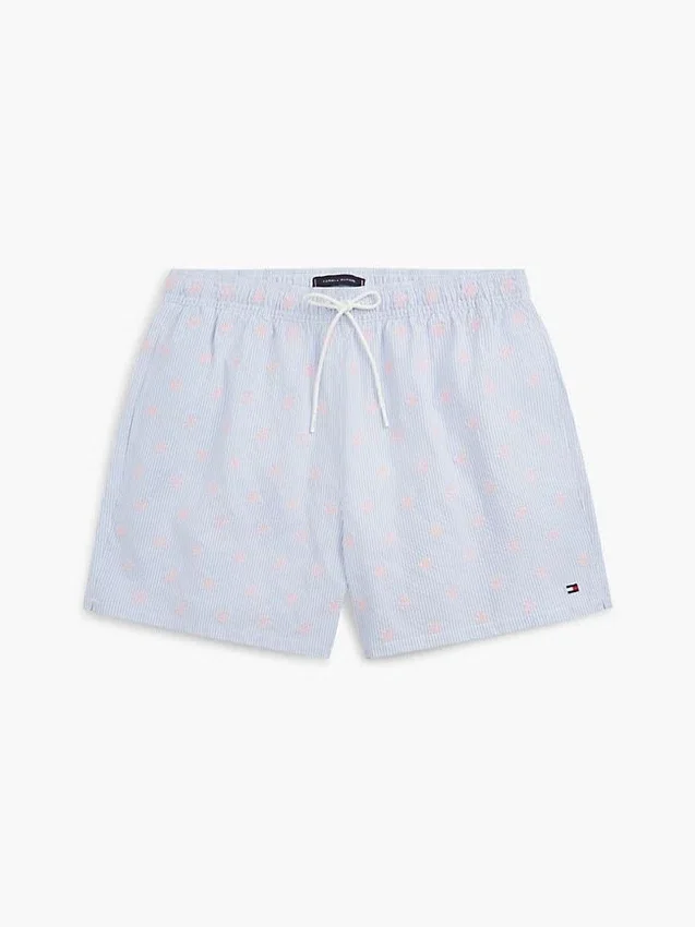 Kropkowane szorty kąpielowe z monogramem o szerokości 5 cali Kropkowane szorty kąpielowe z monogramem o szerokości 5 cali