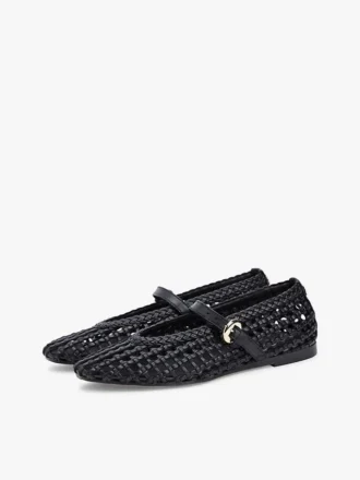 Płaskie buty Mary Jane z mieszanki tkanej skóry