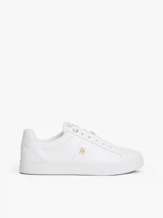 Skórzane trampki z monogramem na obcasie