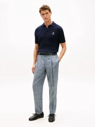 Spodnie lniane New York Label w kratę Glen
