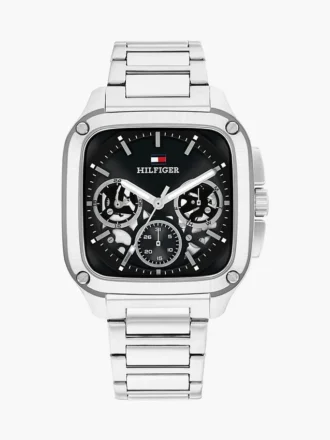 Sportowy zegarek z prostokątną tarczą typu skeleton o średnicy 37 mm