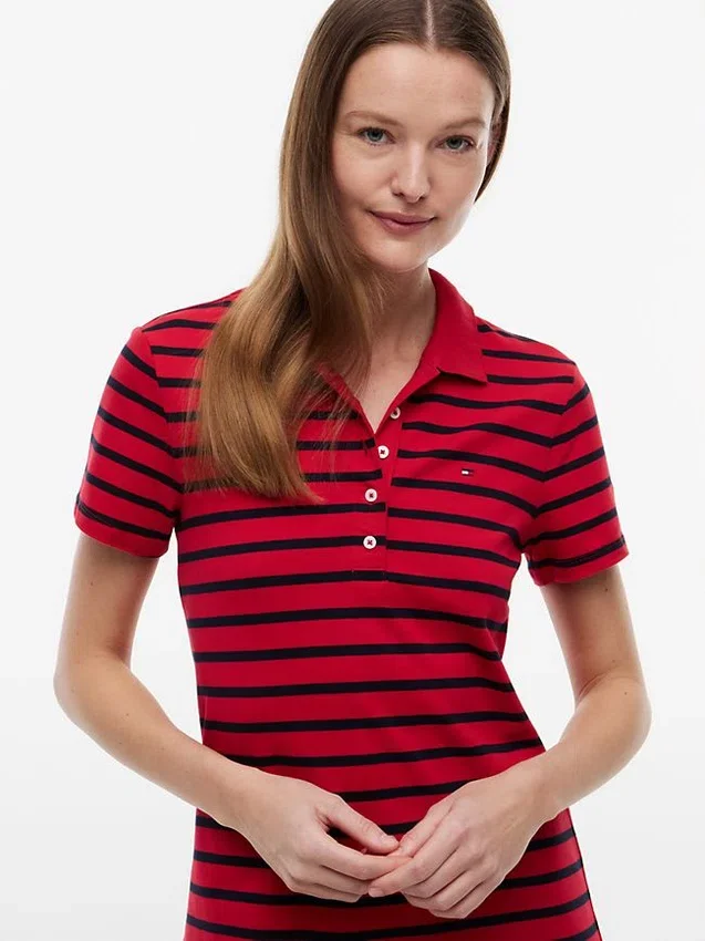 Sukienka polo w paski z elastycznego piké Sukienka polo w paski z elastycznego piké