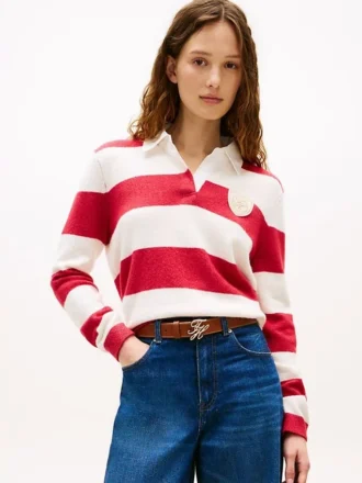 Sweter polo w paski rugby