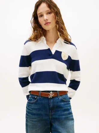 Sweter polo w paski rugby