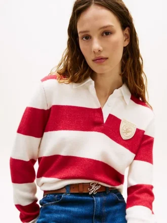 Sweter polo w paski rugby