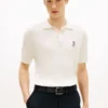 Sweter polo z krótkim rękawem i splotem warkoczowym