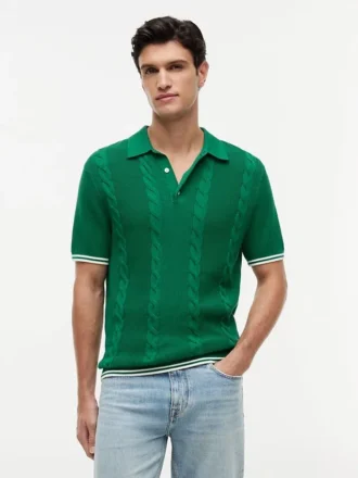 Sweter polo z krótkim rękawem i splotem warkoczowym