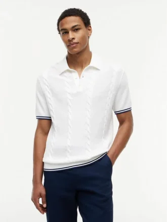 Sweter polo z krótkim rękawem i splotem warkoczowym
