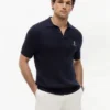 Sweter polo z krótkim rękawem i splotem warkoczowym