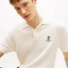 Sweter polo z krótkim rękawem i splotem warkoczowym