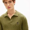 Sweter polo z krótkim rękawem i splotem warkoczowym
