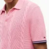 Sweter polo z krótkim rękawem i splotem warkoczowym