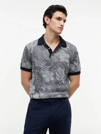 Sweter polo z krótkim rękawem i tropikalnym nadrukiem