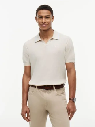 Sweter polo z krótkim rękawem i wykończeniem