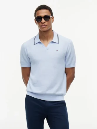 Sweter polo z krótkim rękawem i wykończeniem