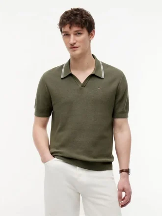Sweter polo z krótkim rękawem i wykończeniem