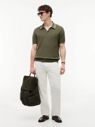 Sweter polo z krótkim rękawem i wykończeniem