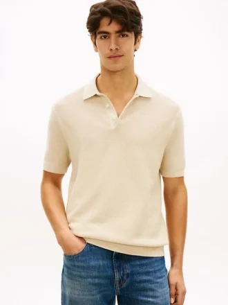 Sweter polo z krótkim rękawem o fakturze waflowej