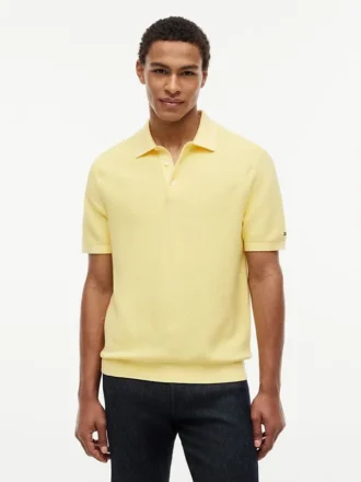Sweter polo z krótkim rękawem o fakturze waflowej