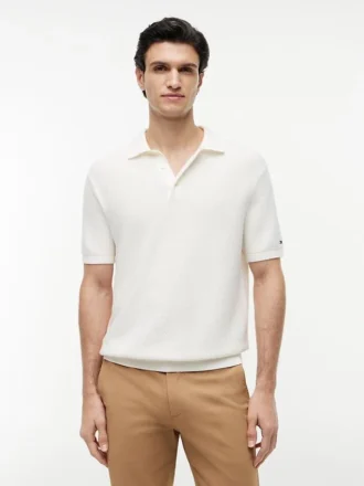 Sweter polo z krótkim rękawem o fakturze waflowej