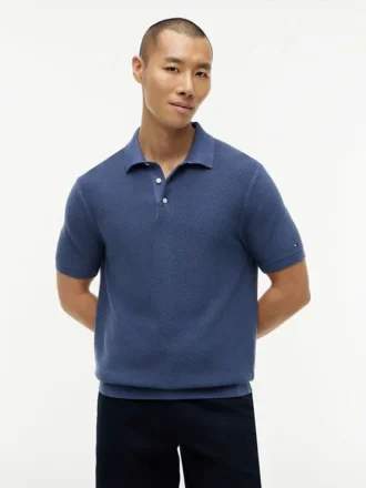 Sweter polo z krótkim rękawem o fakturze waflowej