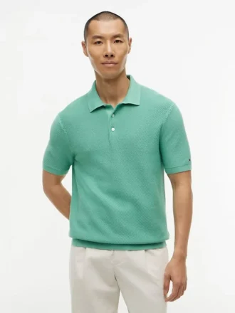 Sweter polo z krótkim rękawem o fakturze waflowej