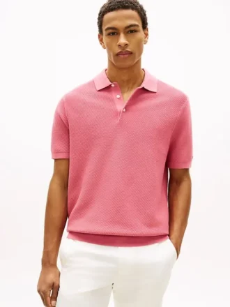 Sweter polo z krótkim rękawem o fakturze waflowej