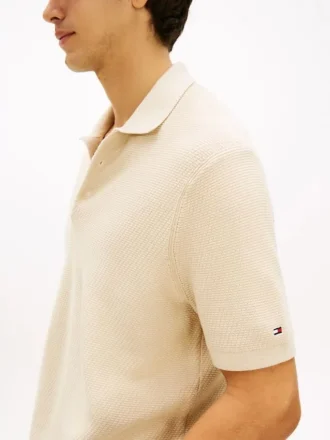 Sweter polo z krótkim rękawem o fakturze waflowej