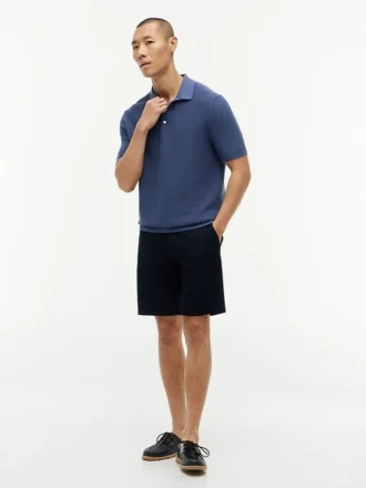 Sweter polo z krótkim rękawem o fakturze waflowej