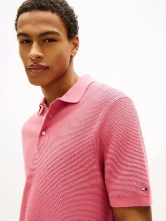 Sweter polo z krótkim rękawem o fakturze waflowej