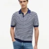 Sweter polo z krótkim rękawem w paski o fakturze waflowej