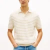 Sweter polo z krótkim rękawem w paski o fakturze waflowej