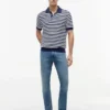 Sweter polo z krótkim rękawem w paski o fakturze waflowej